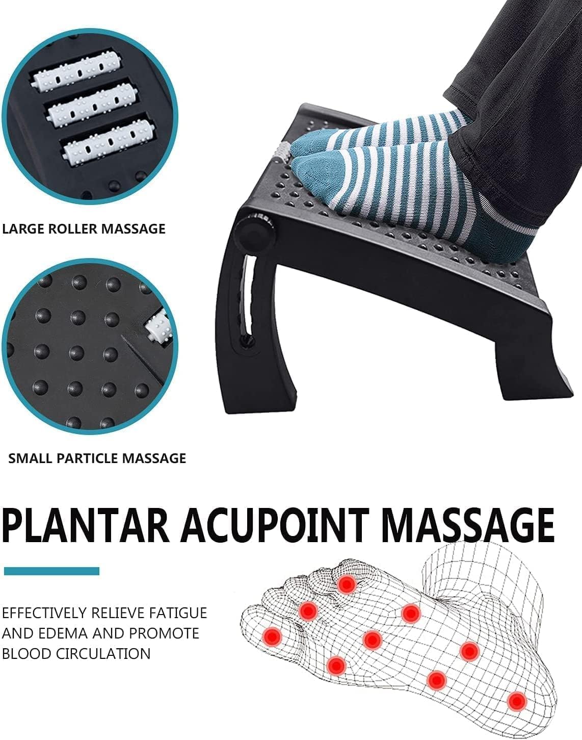 Adjustable Foot Rest Under Desk, Ergonomic Under Desk Foot Rest for Home & Office Use, Foot Stool Under Desk with Massage Surface, 6-Height Multi-Angle Foot Stool at Work, Ergonomic Posture Footrest