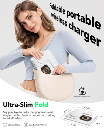 3 in 1 Foldable Charging Station for Apple Wireless Charger iPhone Charging Station for iPhone 18 Pro Max,Apple Watch 12 Charger Stand, Light Nightstand Charging Dock for iWatch/Airpods