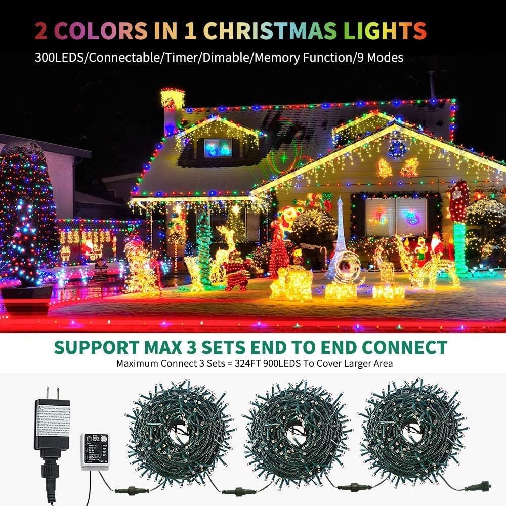 Haili Halloween Lights Outdoor, 105 FT 300 LED Halloween String Lights with Memory Function, Plug in 8 Mode String Lights for Halloween,Christmas,Party, Patio, House Decoration (Purple Orange)