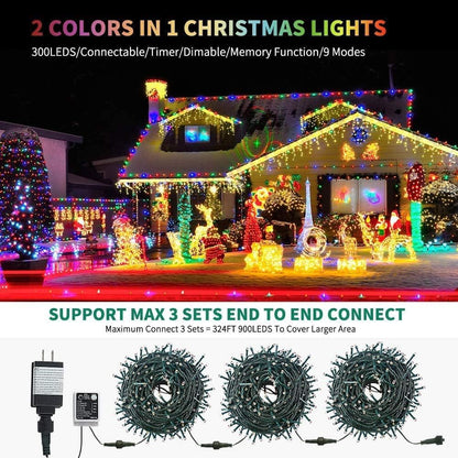 Haili Halloween Lights Outdoor, 105 FT 300 LED Halloween String Lights with Memory Function, Plug in 8 Mode String Lights for Halloween,Christmas,Party, Patio, House Decoration (Purple Orange)