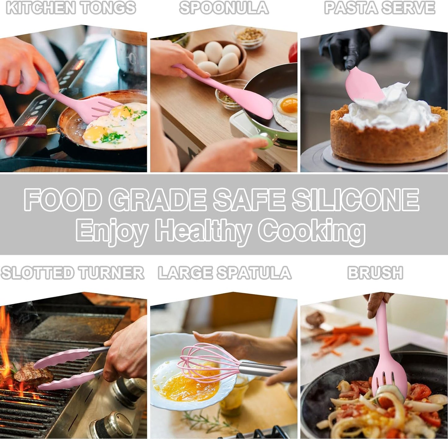 Silicone Kitchen Cooking Utensils Set, Umite Chef 22Pcs Heat Resistant Kitchen Utensils, Spatula, Spoon, Whisk, Dishwasher Safe Kitchen Utensil Gadgets Tools Set for Nonstick Cookware(Khaki)