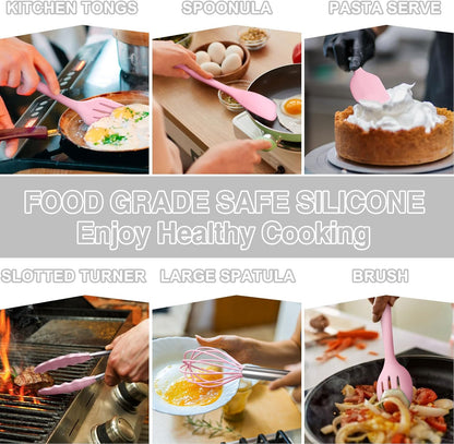 Silicone Kitchen Cooking Utensils Set, Umite Chef 22Pcs Heat Resistant Kitchen Utensils, Spatula, Spoon, Whisk, Dishwasher Safe Kitchen Utensil Gadgets Tools Set for Nonstick Cookware(Khaki)