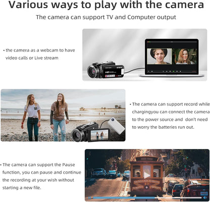 ORDRO B320 Video Camera Camcorder Full HD 1080P 30MP IR Night Vision Vlogging Camera Recorder 3.0 Inch IPS Screen 18X Digital Zoom with 2 Batteries