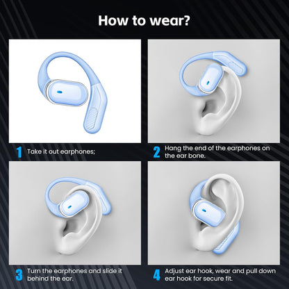 Open Ear Wireless Earbuds Bluetooth Headphones, 80H Playtime Stereo Ear Buds with ENC Noise Cancelling, Fast Charging, IPX7 Waterproof Sports Earphones with Earhook for Running/Workouts (Purple Blue)
