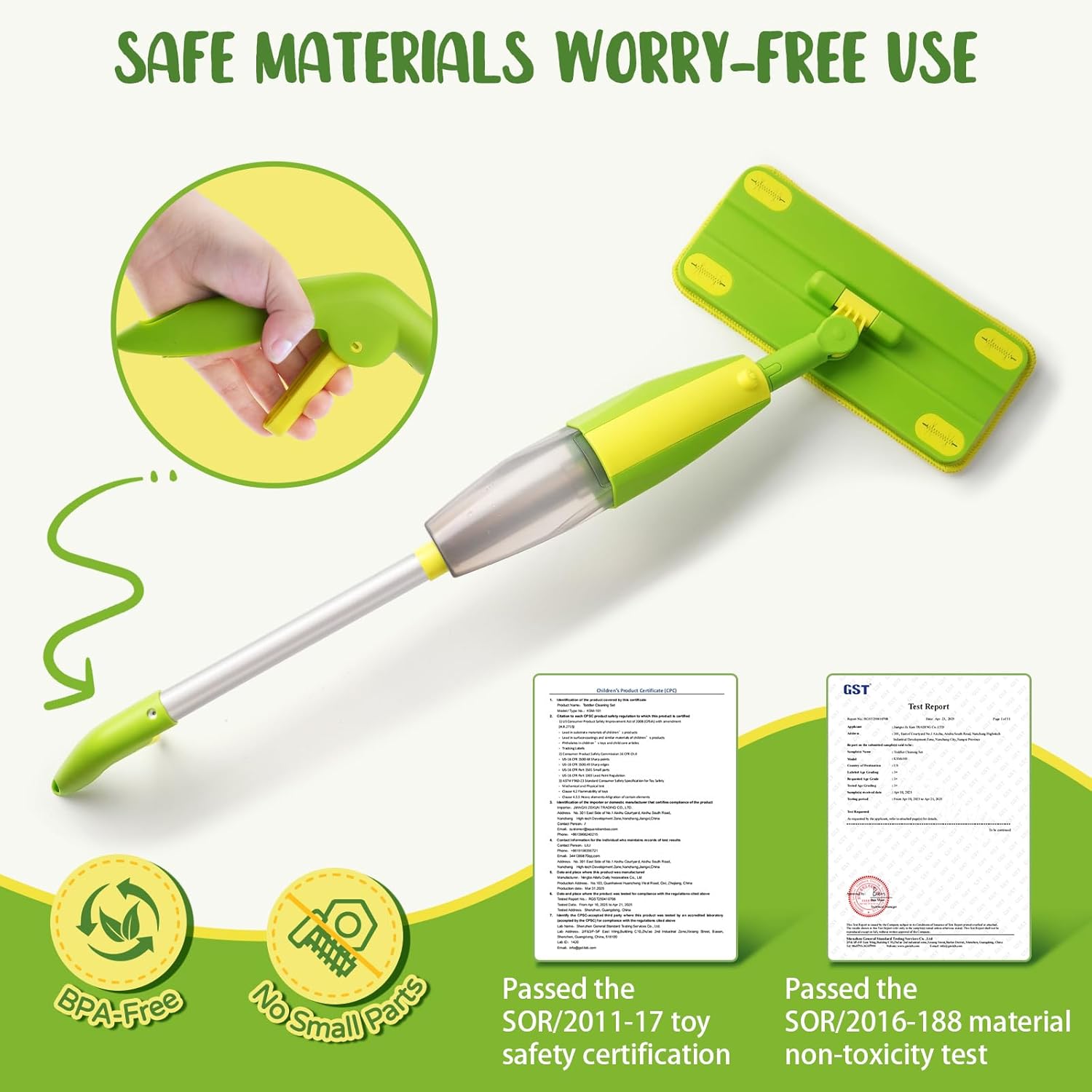 Kids Spray Mop Cleaning Toy Set with Real Working Mini Mop – Toddler Pretend Play Cleaning Kit with Spray Bottle and Washable Microfiber Pads for Learning and Fun - PuriLite