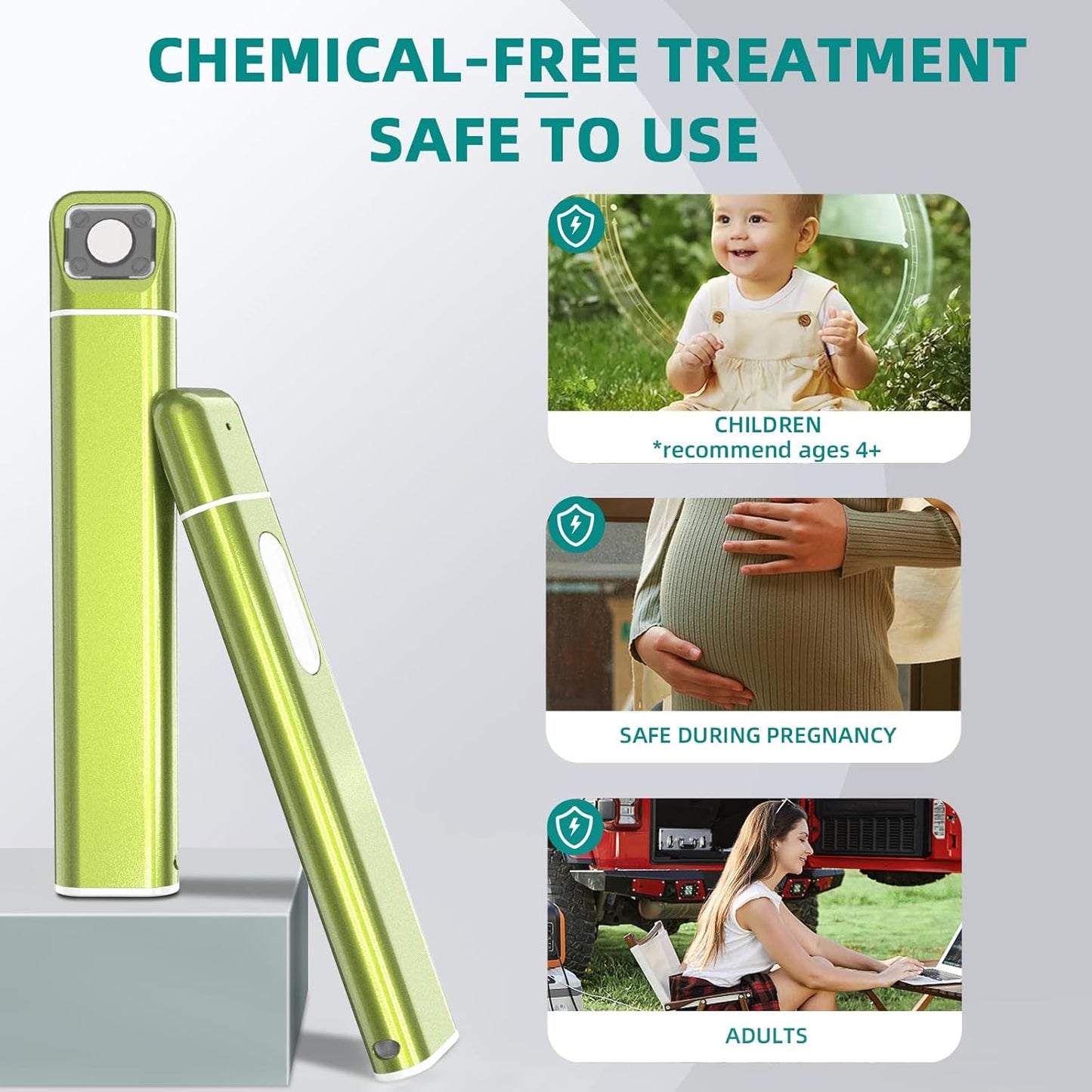 Vibis Insect Bite and Sting Relief, Rechargeable Bug Bite Itch Relief Thing Fast Symptom Relief for Mosquito Bites, Chemical-Free Treatment Natural Relief from Bug and Mosquito Bites Itching - Green