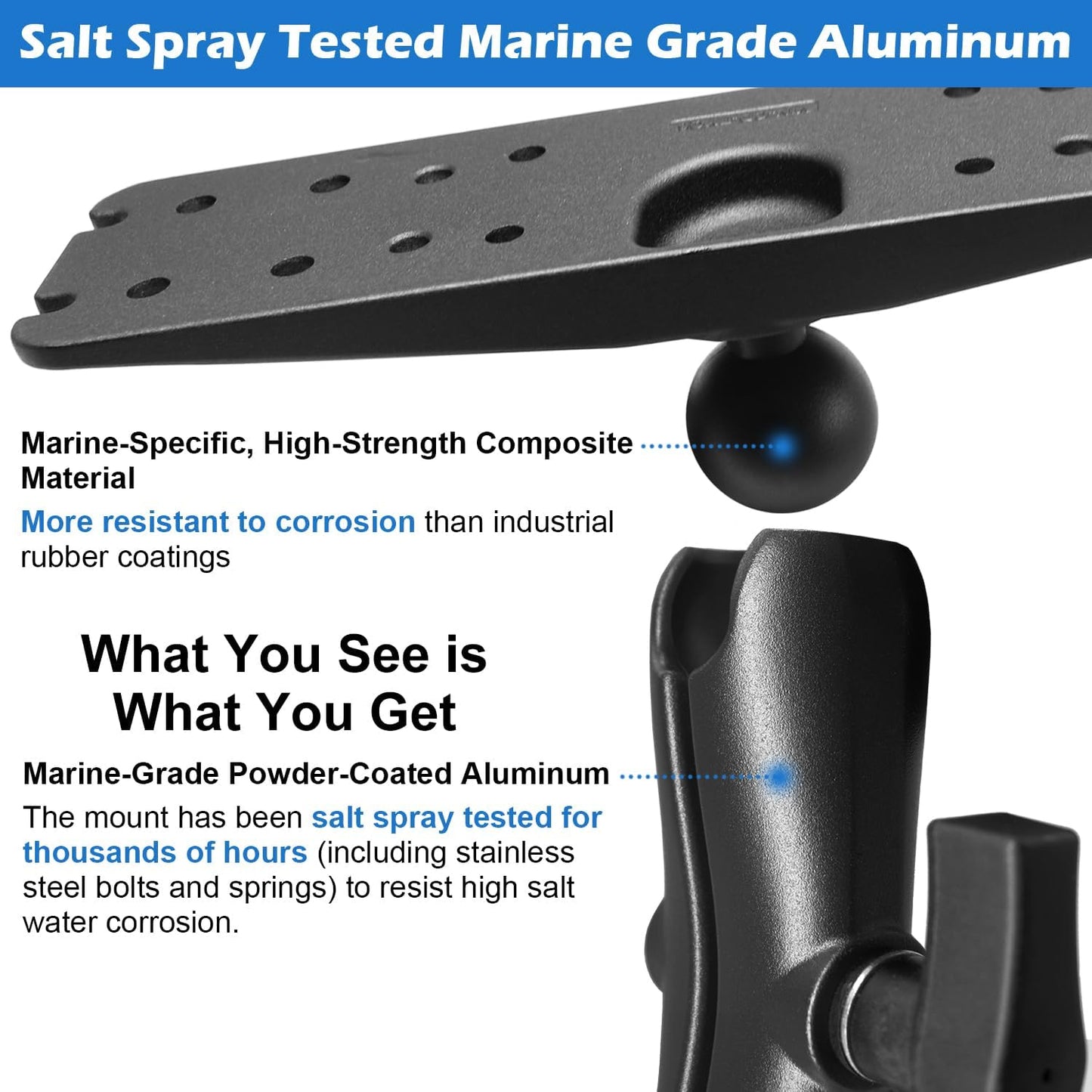 WINDFRD 1.5" Ball Fish Finder Mount for 9" to 12" Large Fishfinder, Marine Electronic Depth Finder Mount with C Size Ball, Compatible with Garmin, Lowrance, Humminbird and More