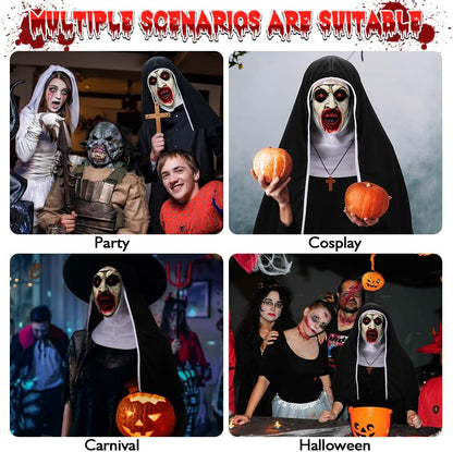 3Pcs Halloween Mask Headgear,Breathable Mesh Full Head Face Mask Creepiest Headwear Costume with Cross Necklace Cape
