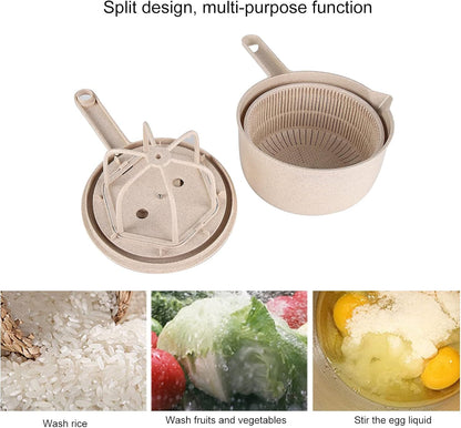 Salad Spinner, Lettuce Spinner with Bowl and Colander Manual Lettuce Dryer with Egg Strainer for Kitchen Manual Vegetables Rice Washin(Beige)