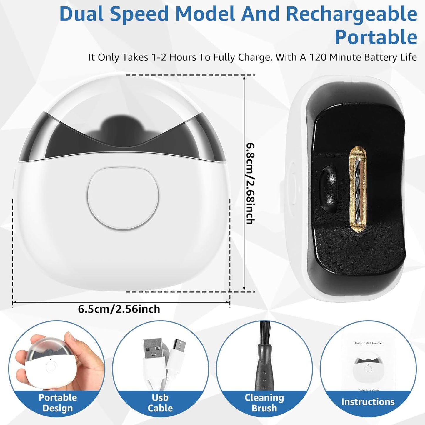 Electric Nail Clippers, Nail Trimmer with LED Light, Rechargeable Electric Fingernail Cutter with Nail Scraps, Safety Fingernail Trimmer Nail Scissors for Baby Kids Adult (White)