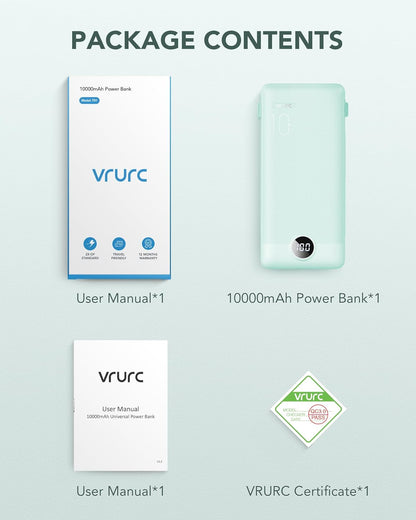 Portable Charger for iPhone, 10000mAh Power Bank with Built-in Cables & AC Wall Plug, USB C Phone Charger 5 Output External Battery Pack Compatible with iPhone Samsung Google Pixel Android -White