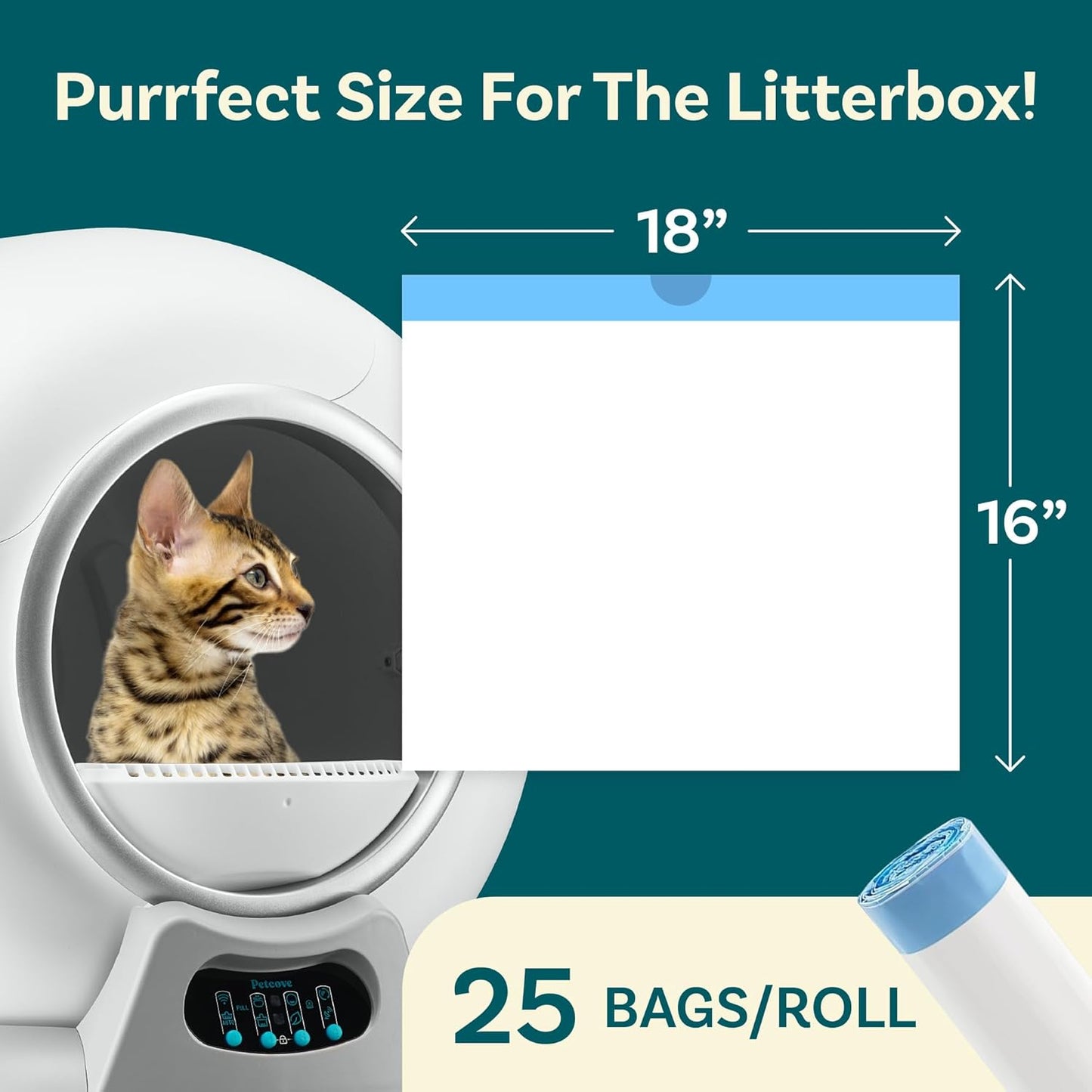 PetCove Self Cleaning Litter Box - Automatic Cat Litter Box up to 75L, App‑Control Cat Litter Box with Integrated Safety Protection, Advanced Odor Control & Smart Weight Monitoring with Cat Litter Bag