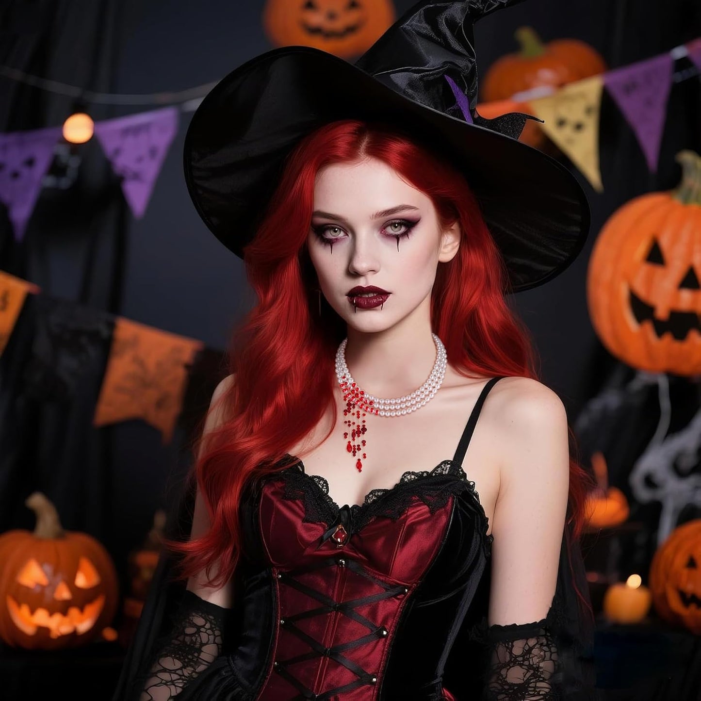 C-leen Halloween Dripping Blood Pearl Choker Necklace - Vampire Necklace for Women, Spooky Gothic Layered Vampire Accessories Women for Halloween Costume Cosplay Party