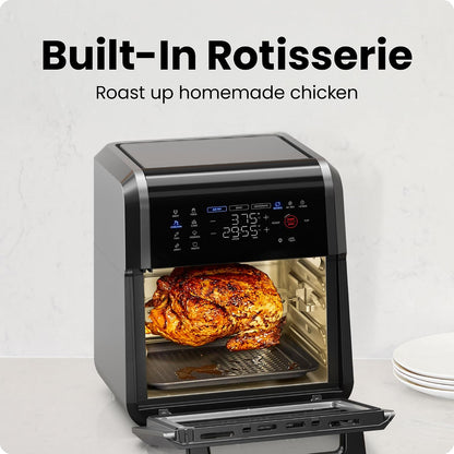 Chefman 12-Quart 6-in-1 Rotisserie Air Fryer Oven & Dehydrator, 12 Presets, Touchscreen, Family Size, Dishwasher-Safe Parts, Black