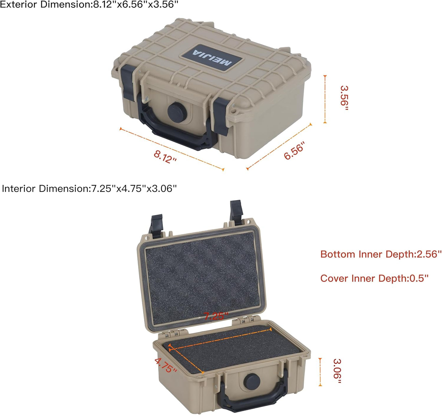 MEIJIA Portable All Weather Waterproof Protective Hard Case,Camera Case with Customizable Fit Foam, Fit use of Drones, Cameras, Equipments, 8.12"x6.56"x3.56" (Black)