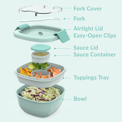 Bentgo Salad - Stackable Lunch Container with Large 54-oz Salad Bowl, 4-Compartment Bento-Style Tray for Toppings, 3-oz Sauce Container for Dressings, Built-in Reusable Fork & BPA-Free (Khaki Green)