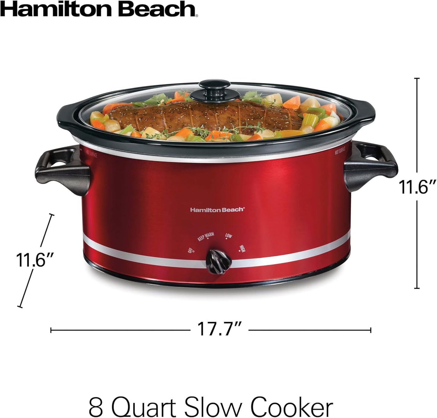 Hamilton-Beach 33184 Quart Slow Cooker, Metallic Red