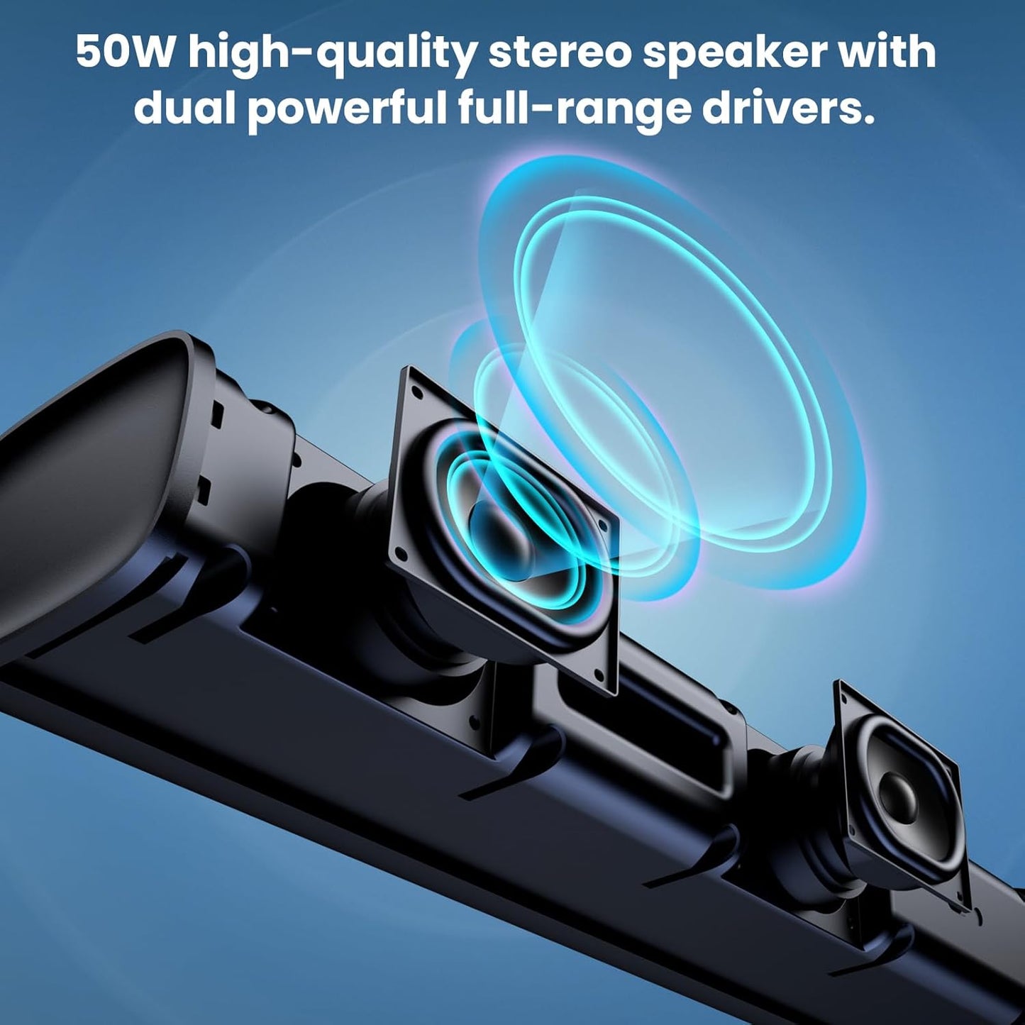 MZEIBO 50W Mini TV Sound Bar, Bluetooth Sound Bar with ARC/Optical/AUX, Compact Surround Sound System for Smart TVs, PCs, Projectors & Gaming