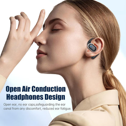 Wireless Earbuds Bluetooth 5.4 Headphones, IPX7 Waterproof Stereo Earphones with Noise Cancelling Mic, Open Ear Buds with Ergonomic Ear Hook for Fitness/Sports/Travel (Black)