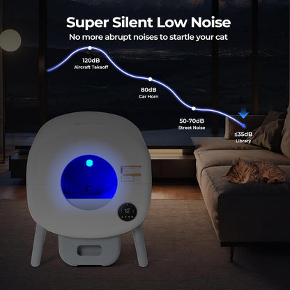 Fsitego Self Cleaning Cat Litter Box: Extra Large Automatic Litter Box for Multiple Cats, Odor-Free, App-Controlled, Ambient Light Waste Disposal