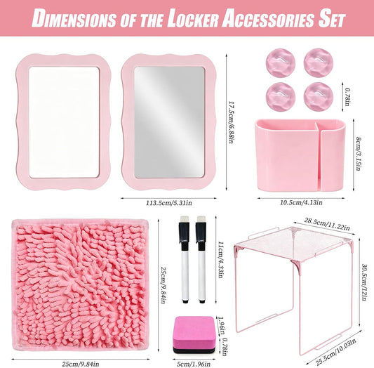 12 Pcs Girls Locker Organizer & Decorating Kit | Back to School Essentials with Shelf Carpet Magnetic Whiteboard Mirror Pen Holder Eraser, School Supplies for Teen Girls
