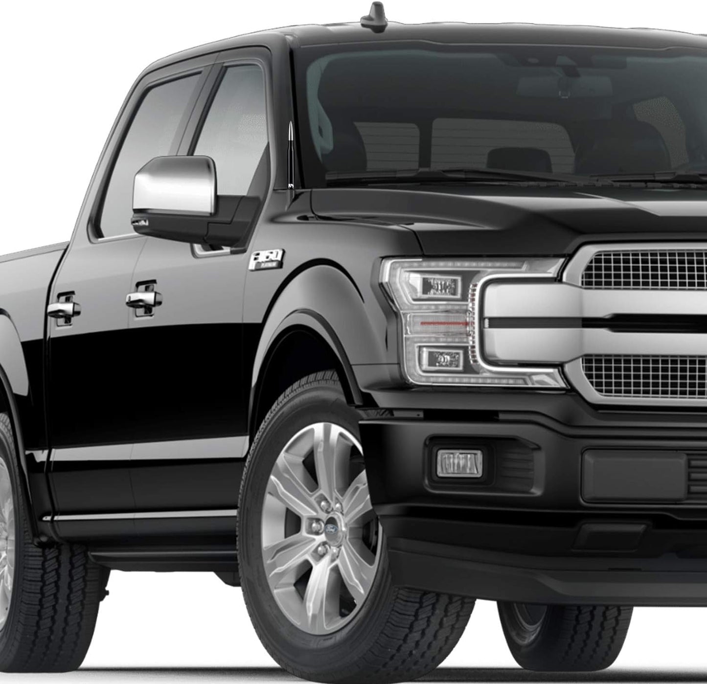 ONE250 Bullet Style Antenna, Compatible with Dodge RAM (RAM 1500, RAM 2500 or RAM 3500 1994-2024) & Ford F-Series (F-150 F-250 F-350 Super Duty Ford Raptor Ranger Trucks 1997-2024) (Silver)