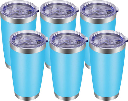 VEGOND 20oz Tumbler with Lid and Straw Stainless Steel Tumbler Cup Bulk Vacuum Insulated Double Wall Travel Coffee Mug Powder Coated Coffee Cup (Bluish Violet 6 Pack)