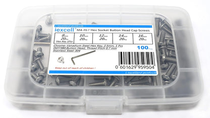 iexcell 50 Pcs M6 x 20mm Thread Pitch 1 mm Stainless Steel 304 Hex Socket Button Head Cap Screws Bolts Kit