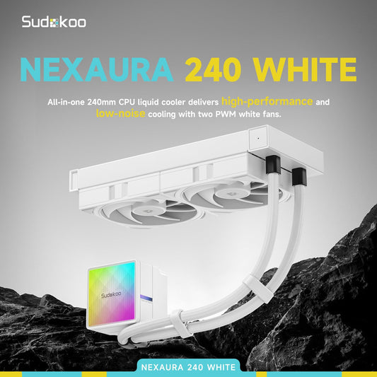 Sudokoo NEXAURA 240 White Liquid CPU Cooler: 240mm AIO CPU Cooler with PWM Pump & ARGB Pump Head - Water Cooling with FDB Fans for Intel LGA 1851/1700/1200/115X AMD AM5/AM4