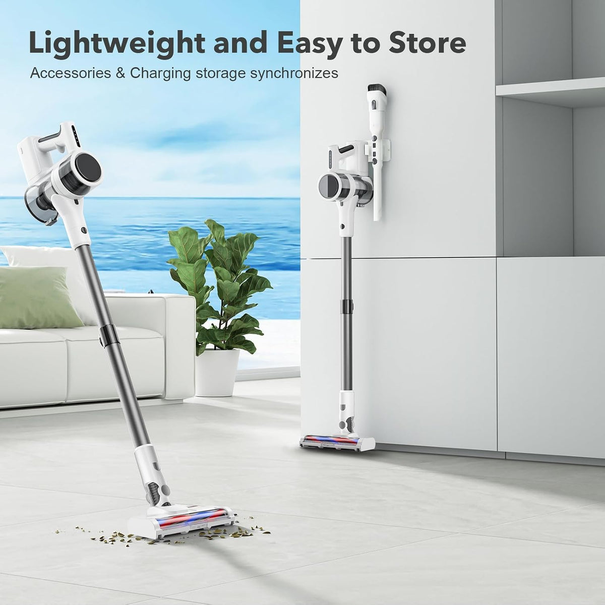 4‑in‑1 Multi‑Purpose Cordless Vacuum Cleaner, 80,000PRM Strong Suction, 2 Suction Settings, Up to 40 Mins Working Time, Washable Detachable Components (Linen White)