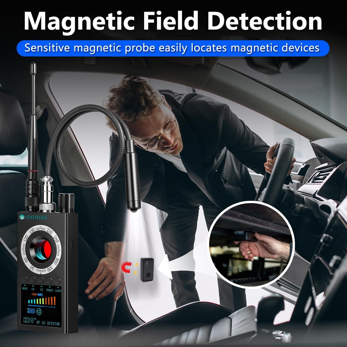 JMDHKK K19+ Hidden Camera Detector, Bug Sweeper & GPS Tracker Scanner – RF Signal & Magnetic Field Detection, Camera Lens Finder for Travel, Hotel, Car, and Office Privacy Protection