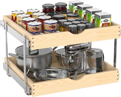 Wooden Pull Out Cabinet Organizer, Slide Out Drawer for Kitchen Organizers and Storage, Soft Close, Heavy Duty, Full-Extension