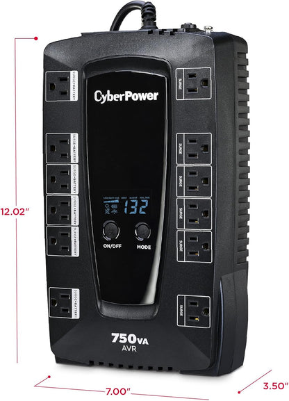 CyberPower AVRG900LCD Intelligent LCD UPS System, 900VA/480W, 12 Outlets, AVR, Compact