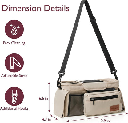 Universal Stroller Organizer with Insulated Cup Holder by Momcozy - Detachable Phone Bag & Shoulder Strap, Fits for Stroller like Uppababy, Baby Jogger, Britax, BOB, Umbrella and Pet Stroller