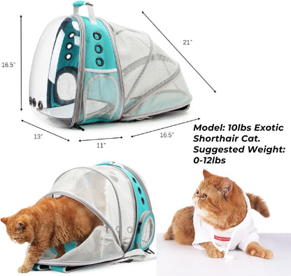 WEVONIGU Front Expandable Cat Backpack Carrier,Fit up to 16 lbs,Pet Carrier Backpack,Space Capsule Astronaut Bubble Window Bag,Cats and Puppies,Airline-Approved,Designed for Travel,Hiking,Walking