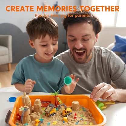 Klever Kits Construction Sensory Bin for Toddlers with Glow in The Dark Stones, Sandbox with Lid Magic Sand Castle Building kit, Preschool Learning Activities for Boys Girls Age 3+