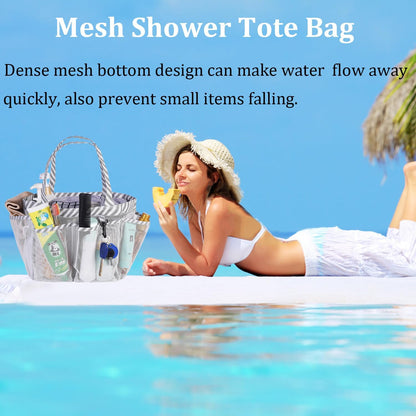 Mesh Shower Caddy Tote, Large College Dorm Bathroom Caddy Organizer with Key Hook and 2 Oxford Handles, Quick Hold, 8 Basket Pockets for Camp Gym