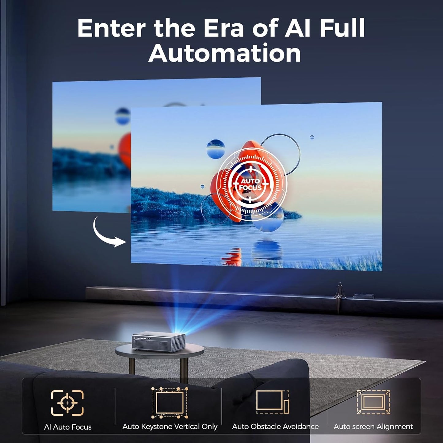 [Auto Focus/4K Support] Projector with WiFi 6 and Bluetooth 5.2, 850ANSI Native 1080P Outdoor Movie Projector, iSinbox Vertical Keystone Smart Projector 50% Zoom for iOS/Android/TV Stick