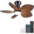Modern Ceiling Fans with Lights Remote/APP Control, 29" Flush Mount Ceiling Fans with 3 CCT Dimmable Lights, Low Profile Ceiling Fans with 5 Propeller Blades LED Lights for Kids Room Bedroom, Brown - PuriLite