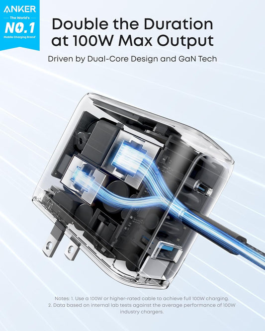 Anker 100W Max USB C Charger, 3-Port GaN Phone Charger with Smart Display | Fast Laptop Charger with Touch Control for iPhone 17 Series,iPad,MacBook Pro/Air(Cable Included, Non-Battery, Black)