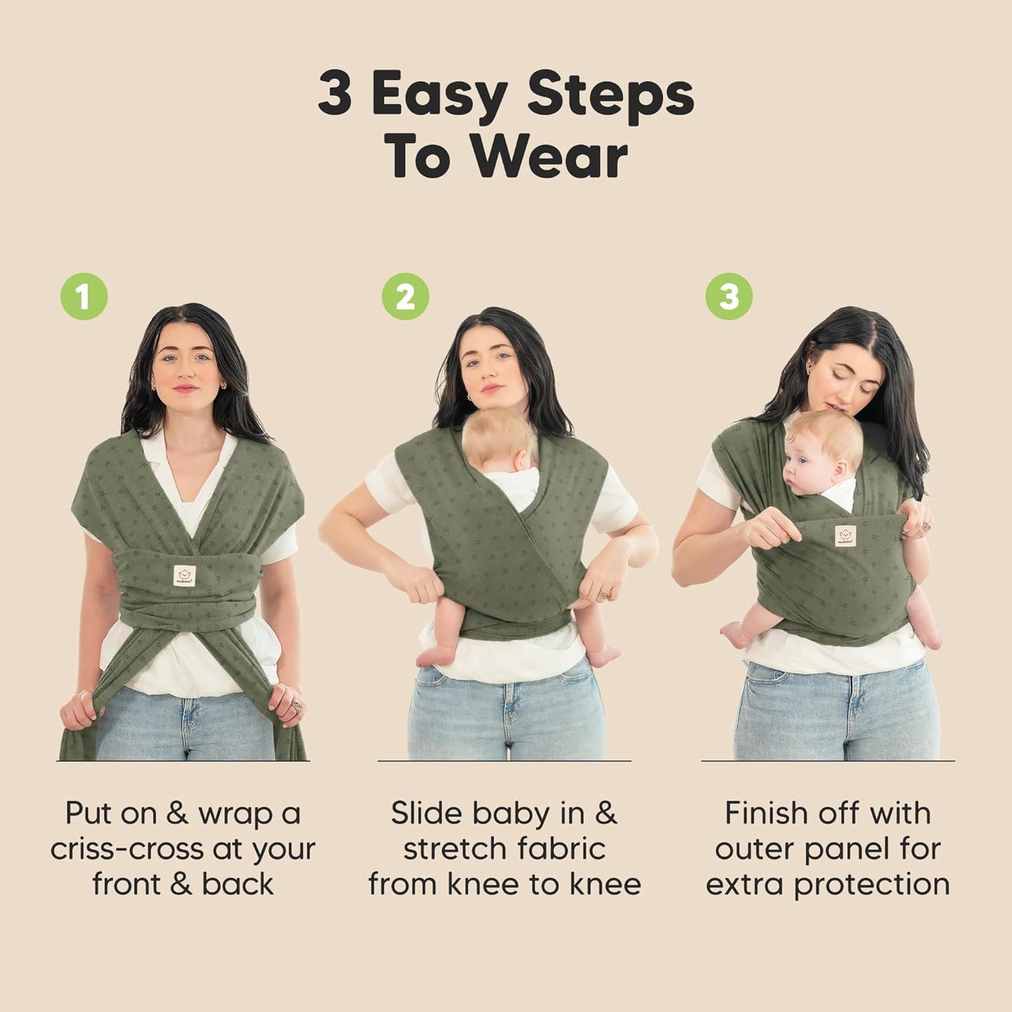 KeaBabies Baby Wrap Carrier - All in 1 Original Baby Carrier Newborn To Toddler Sling, Easy to Wear, Hands Free Bonding, Lightweight, Breathable Infant Wraps (Trendy Black)