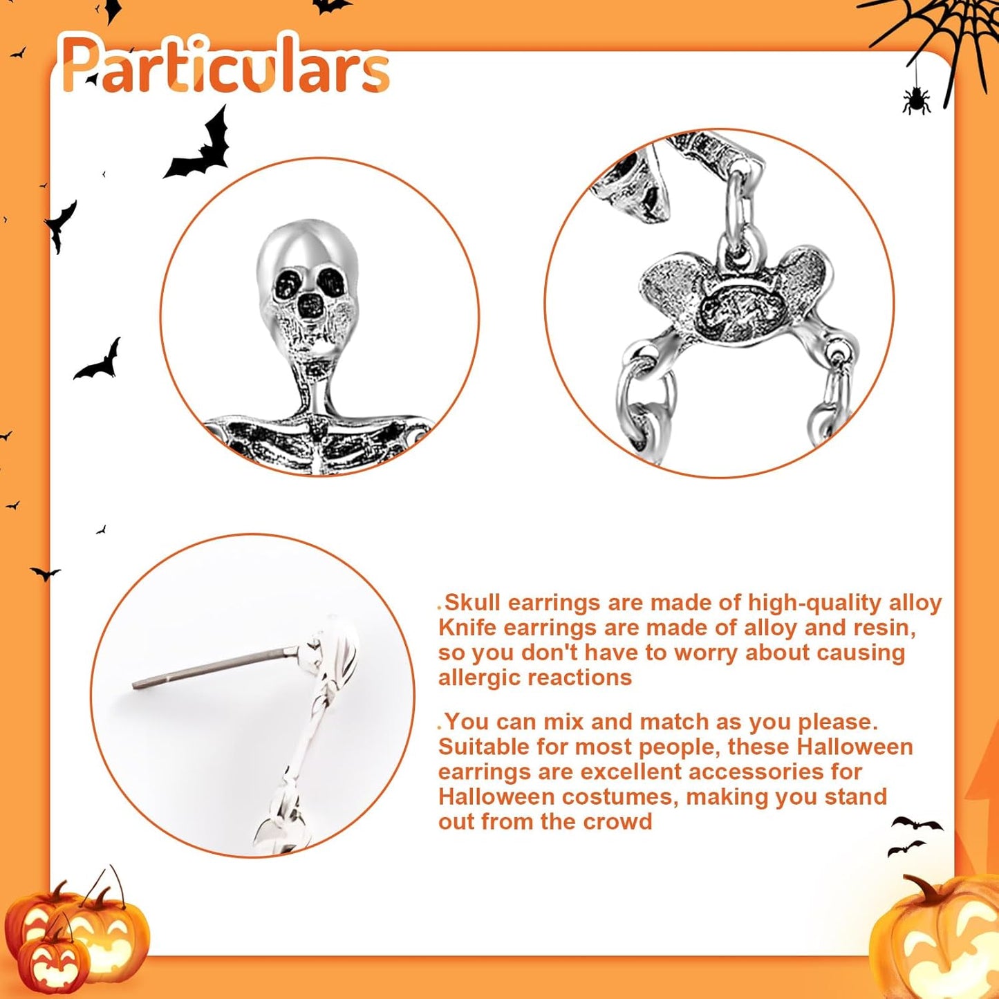 Halloween Earrings Skeleton Earrings Funny Punk Gothic Skull Earrings for Women Party Cosplay Jewelry