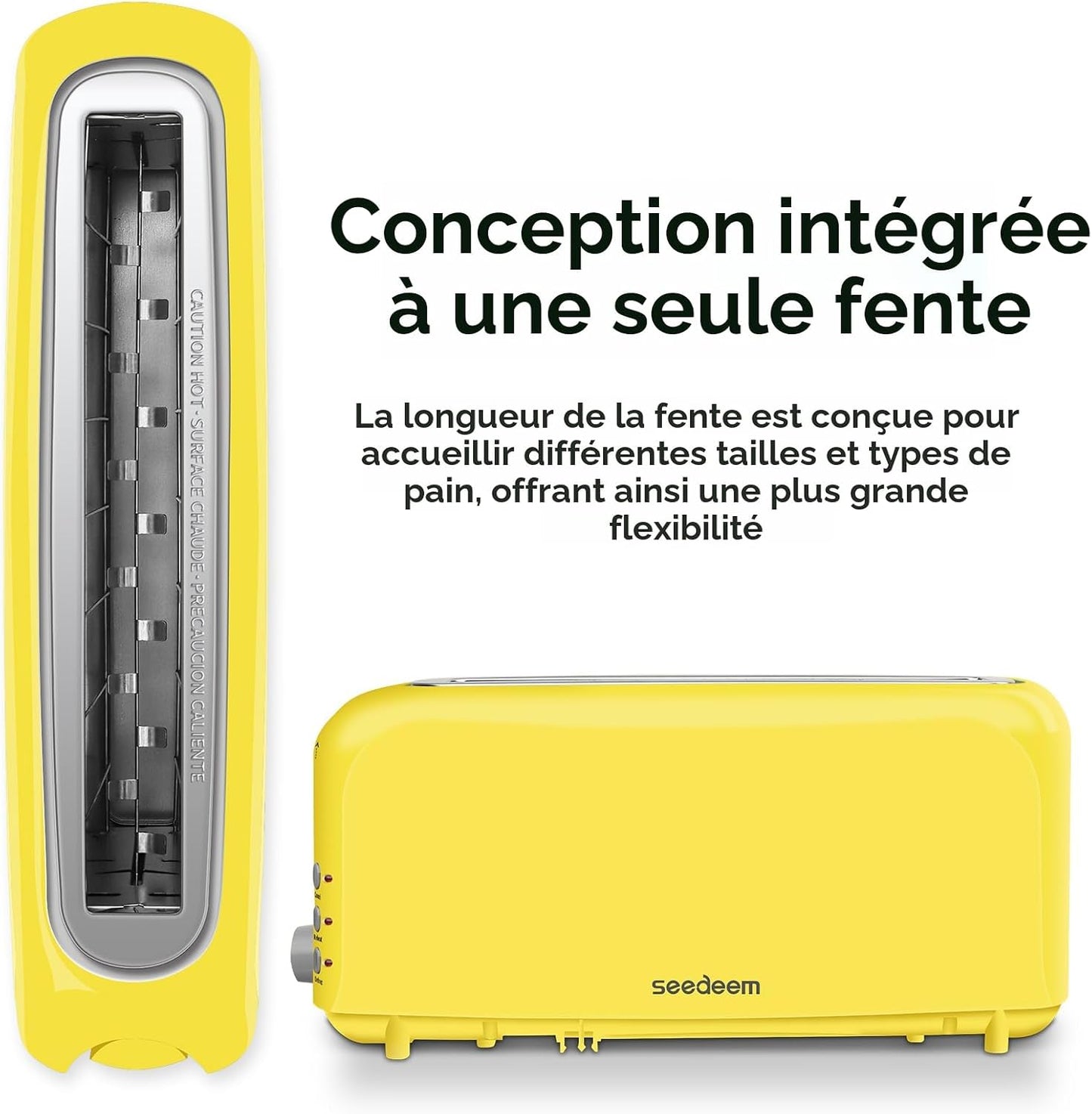 SEEDEEM Grille-pain fin à 2 tranches, grille-pain simple avec fente longue de 25,4 cm adaptée aux bagels et au pain artisanal, 6 réglages d'ombrage, annuler/réchauffer/décongeler, bac à miettes