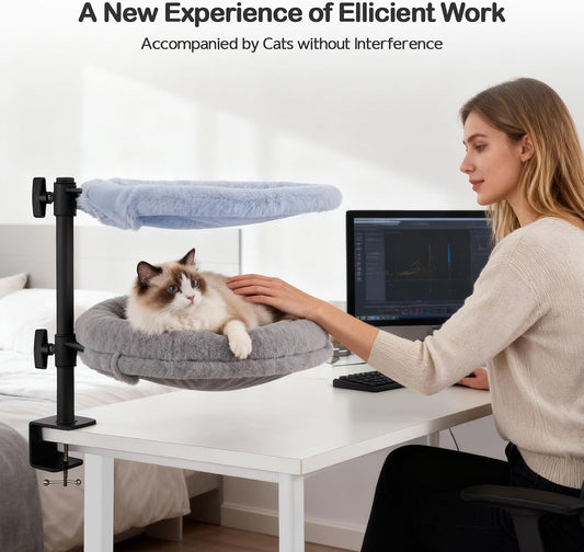 Odoland Cat Desk Bed, 2-in-1 Double Layer Bed with Adjustable Height | Indoor Cats Hammock with Replace Mattress Washable Fabrics for Cat