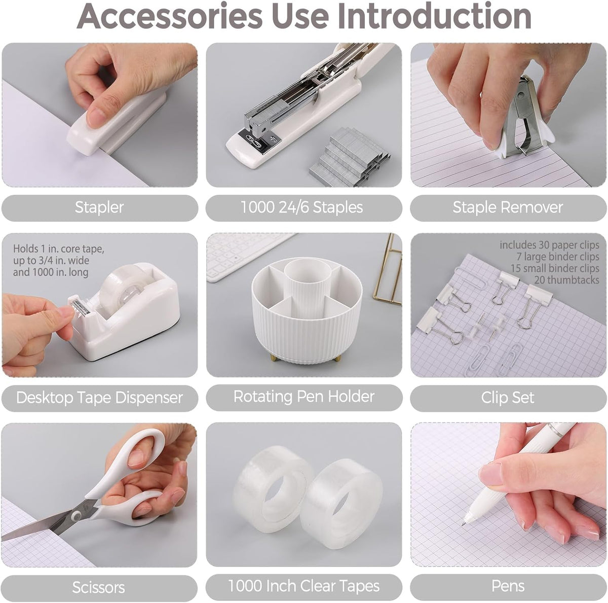 SKYDUE Office Desk Accessories 10PCS, White Office Supplies Set