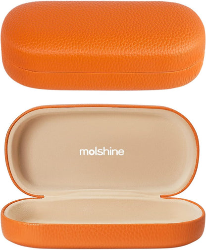 molshine Hard Shell Leather Sunglasses Case,Classic Large Glasses Case for Women Men,Sunglass Eyeglasses