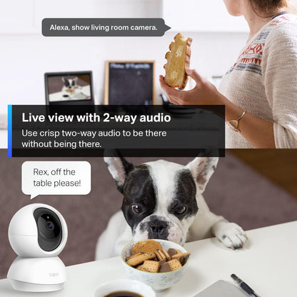 TP-Link Tapo 2K Pan/Tilt Indoor Security WiFi Camera, Baby & Pet Camera w/ 360° Motion Tracking, 2-Way Audio, Night Vision, Cloud & Local Storage (Up to 256 GB), Works w/Alexa & Google (Tapo C210P2)