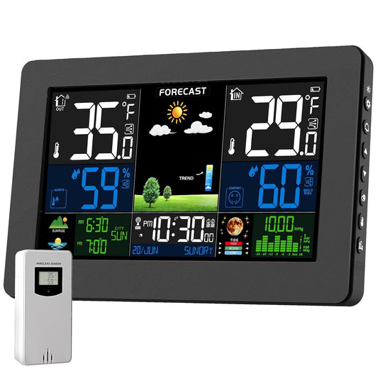 Weather Station Wireless Indoor Outdoor Thermometer, Digital Thermometer with Remote Sensor, Large Display Home Weather Stations with Weather Forecast, Barometric Pressure, Moon Phase