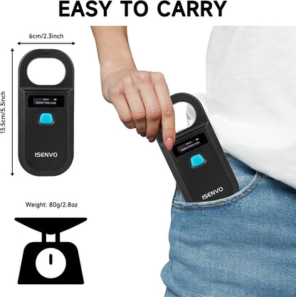 Pet Microchip Scanner | 15-Digit RFID Animal Chip Reader with Rechargeable Battery, USB Connectivity and Backlit Display