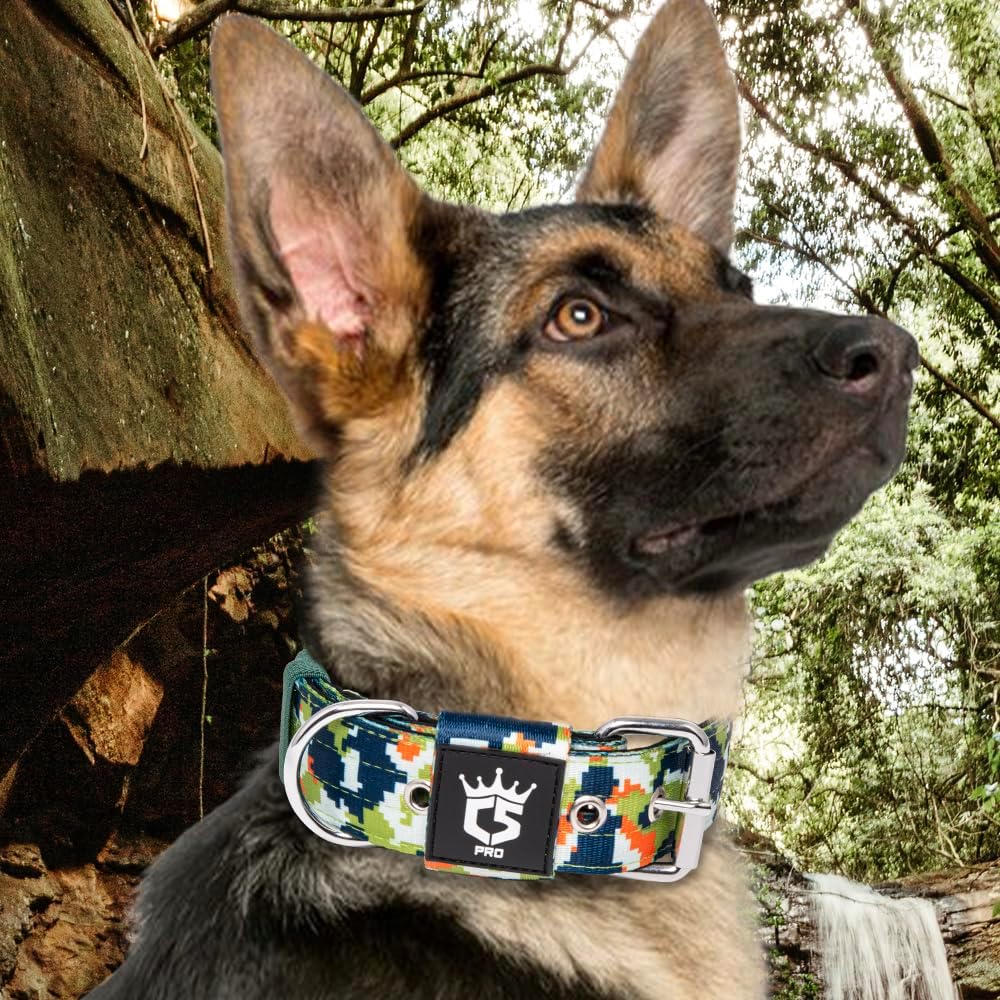 TSPRO Tactical Dog Collar 1.5 inch Wide Dog Collar Military Grade Strong Dog Collar Thick Dog Collar Heavy Duty Metal Buckle Dog Collar(Green-L)